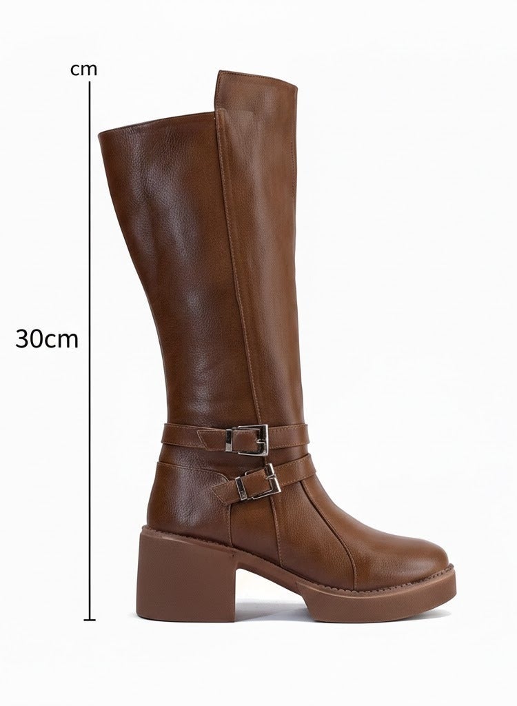 لايف ستيلاش  بوت طويل بكعب متوسط من الجلد أنيق LB-40 - هافان - Image 2